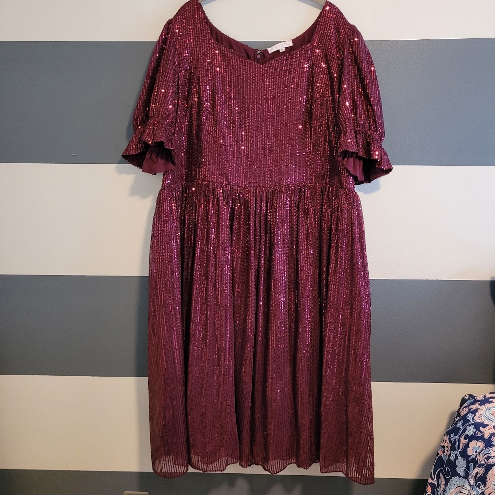 Ivy City Co. Clara Sequin Dress in Plum Women's 3X